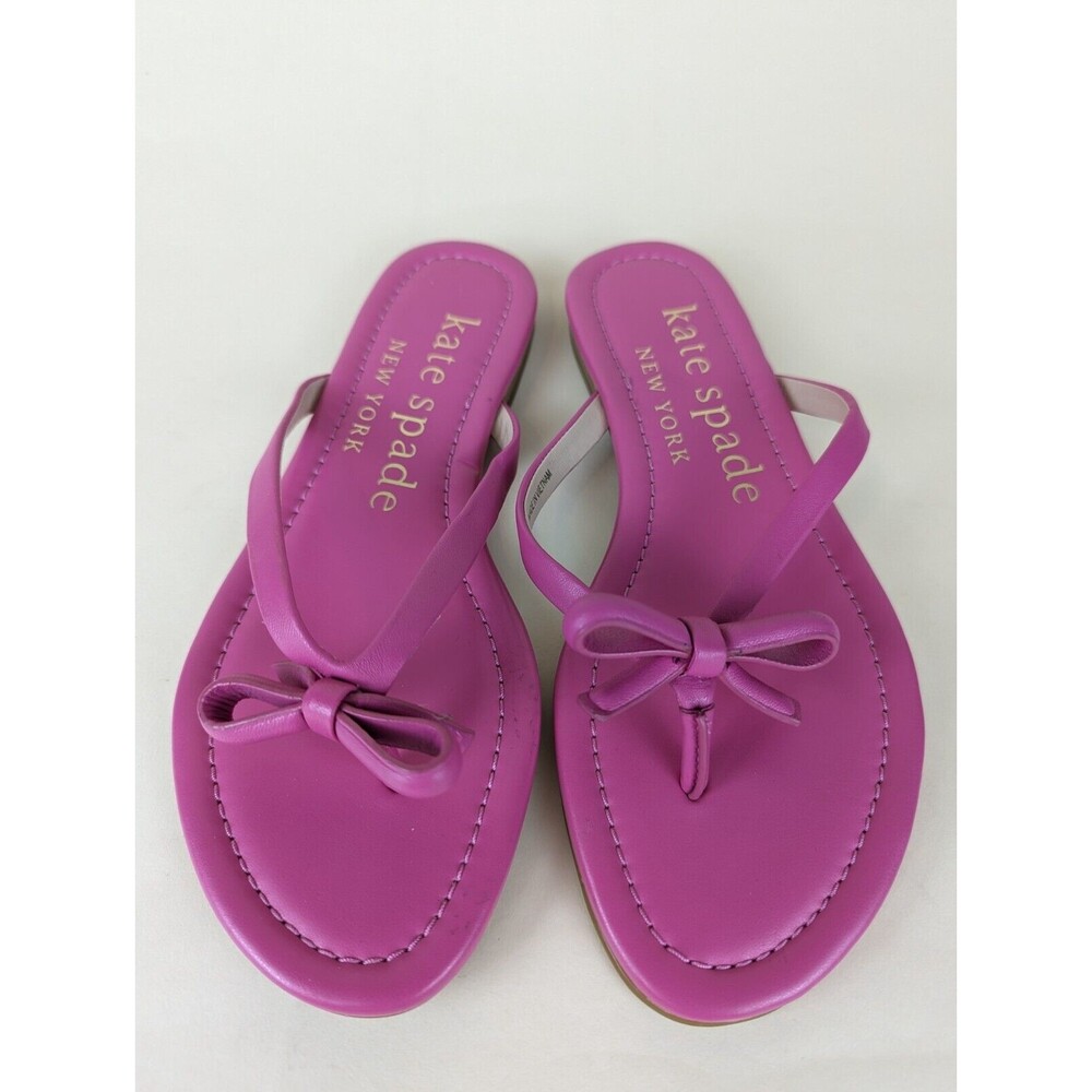 Kate Spade Petit Flip Flop Sandals Womens 6 B Purple Leather Bow Flats Shoes NEW - Picture 5 of 11